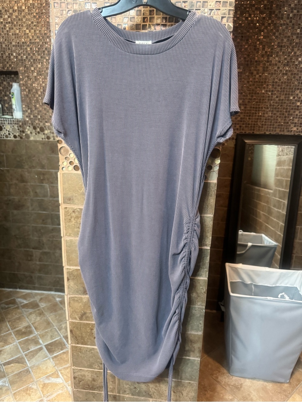 Buckle Ribbed Midi Dress in Dusty Lavender Gray